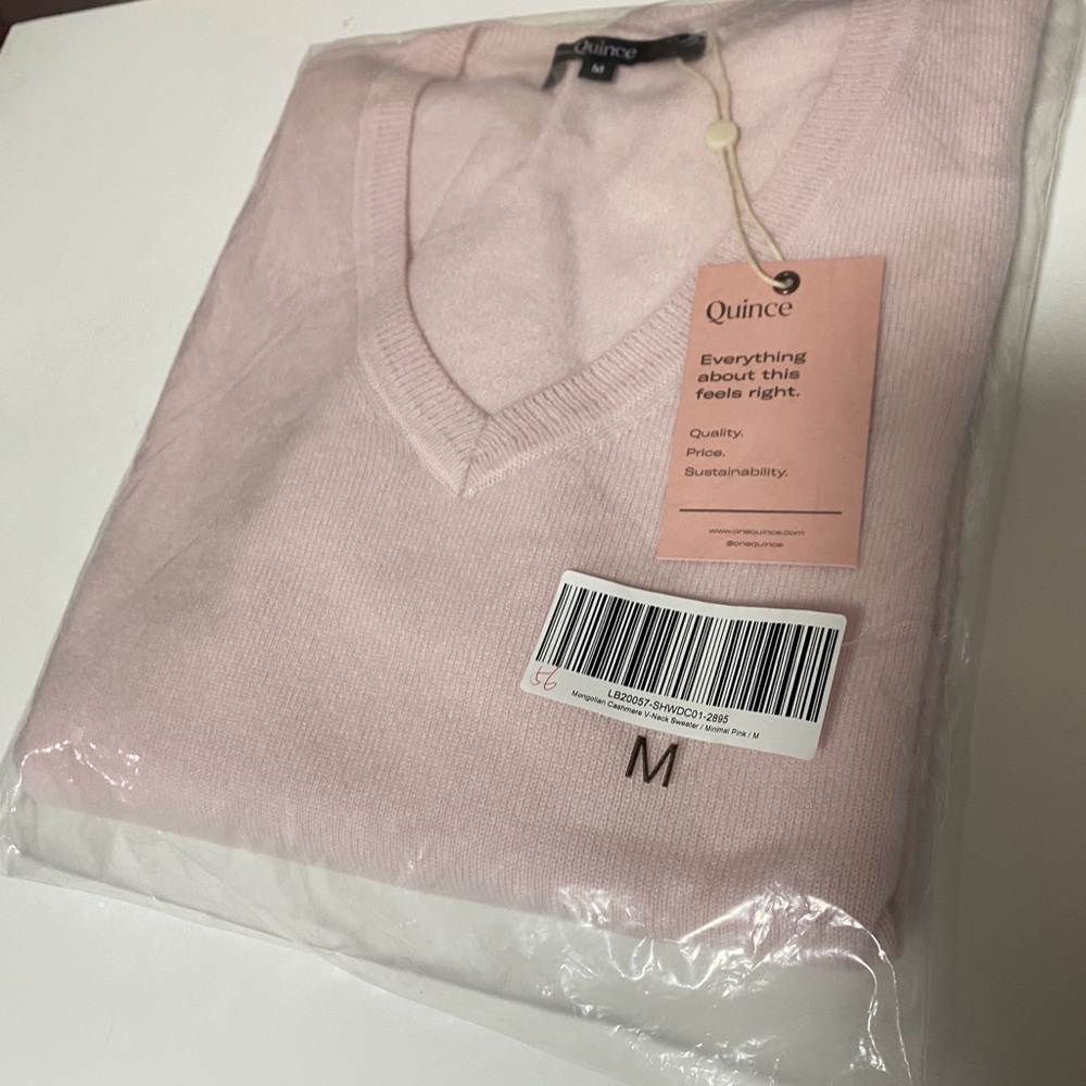 QUINCE women’s Mongolian Cashmere V- Neck Sweater in Minimal Pink M - Picture 2 of 13